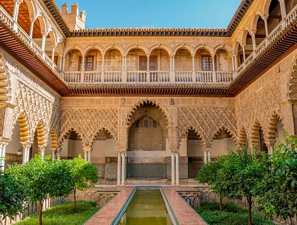 Courtyard and arches of the Royal Alcázar of Seville