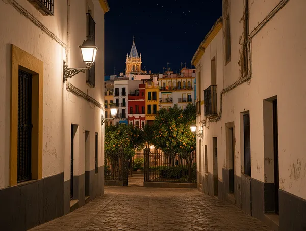 A Seville alley and garden at night