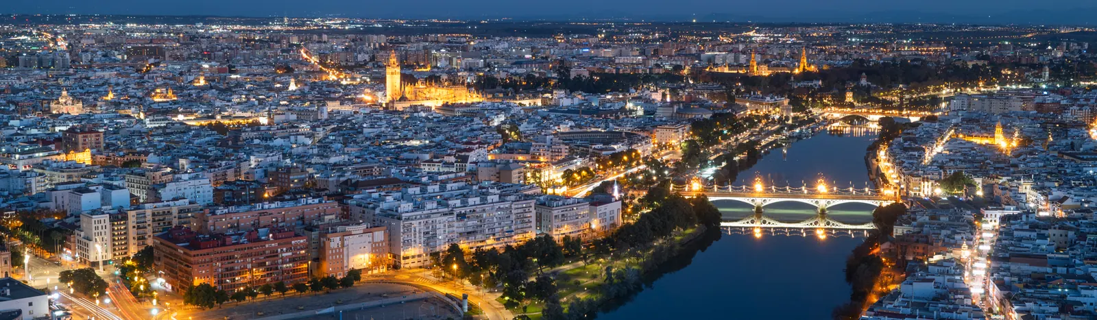 Seville at night, with the Cathedral and the Guadalquivir