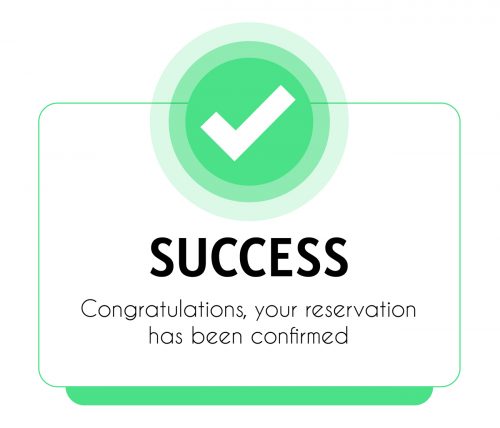 RESERVATION CONFIRMED stamp seal watermark with distress style. Blue vector rubber print of RESERVATION CONFIRMED text with dust texture.